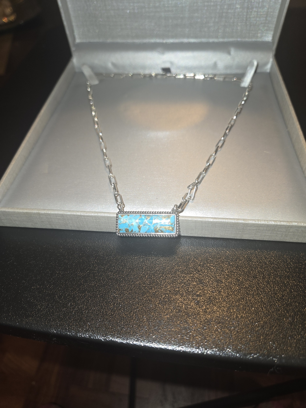 Sterling Silver Turquoise Inlay Bar Necklace - Blue